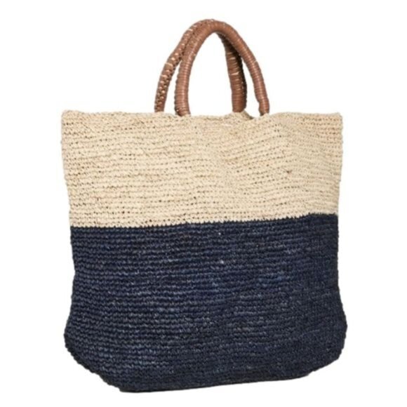 Kayu Handbags - Kayu Women's Elin Two Tone Raffia Woven Tote New